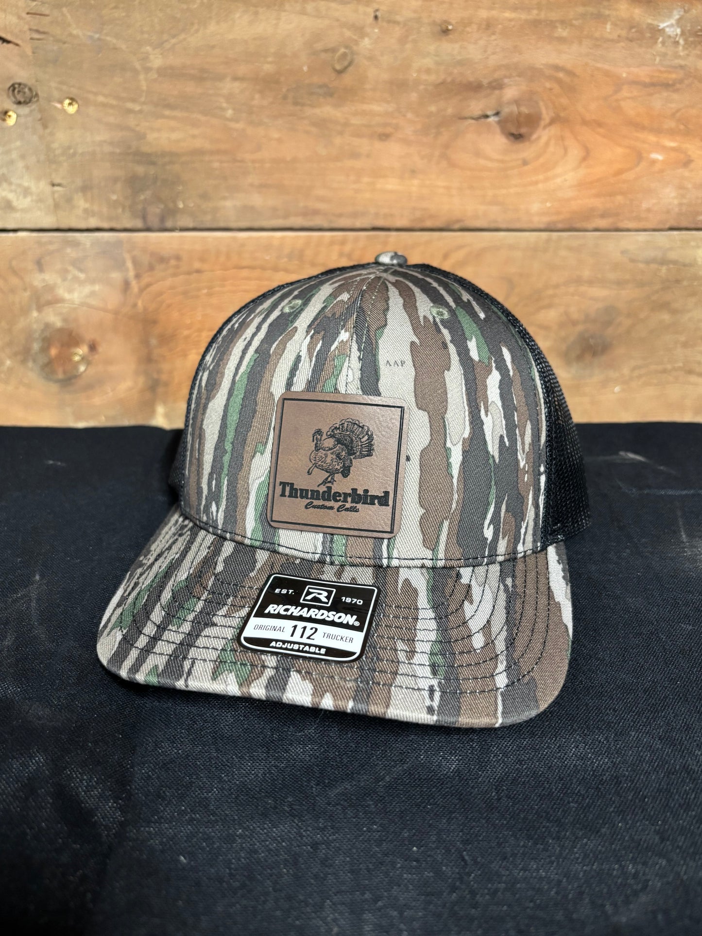 Thunderbird logo square leather patch mesh back